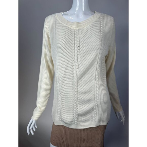 Womens Verve Ami Ivory Cable Knit Sweater Ribbed Acrylic Blend Long Sleeves XL - Picture 1 of 16